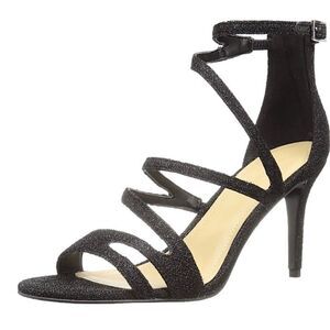 MARC FISHER Baize Strappy Heel Shoes Black Metallic 9.5